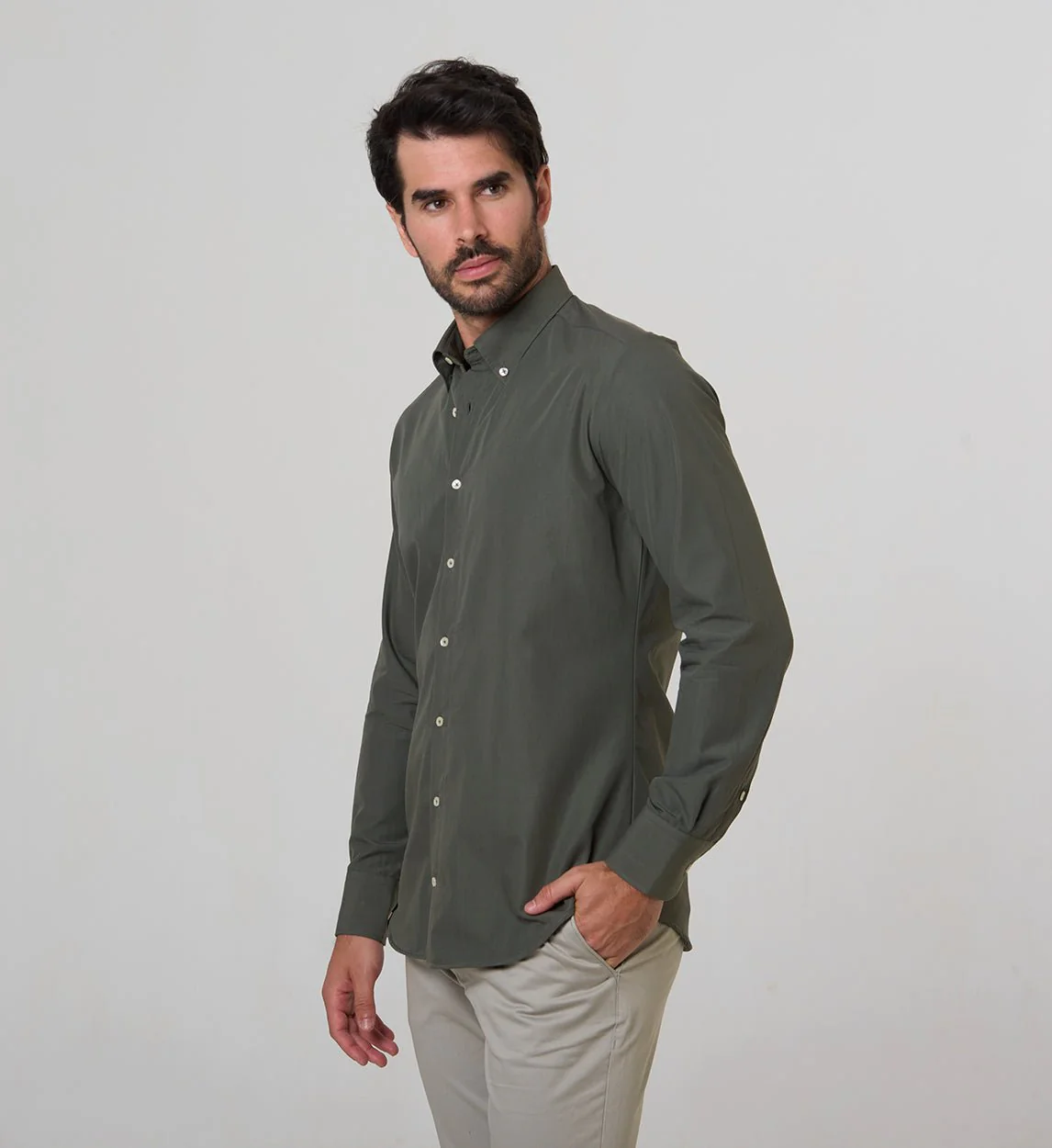 Camisa Antisudor Casual Verde Kaki - Image 4