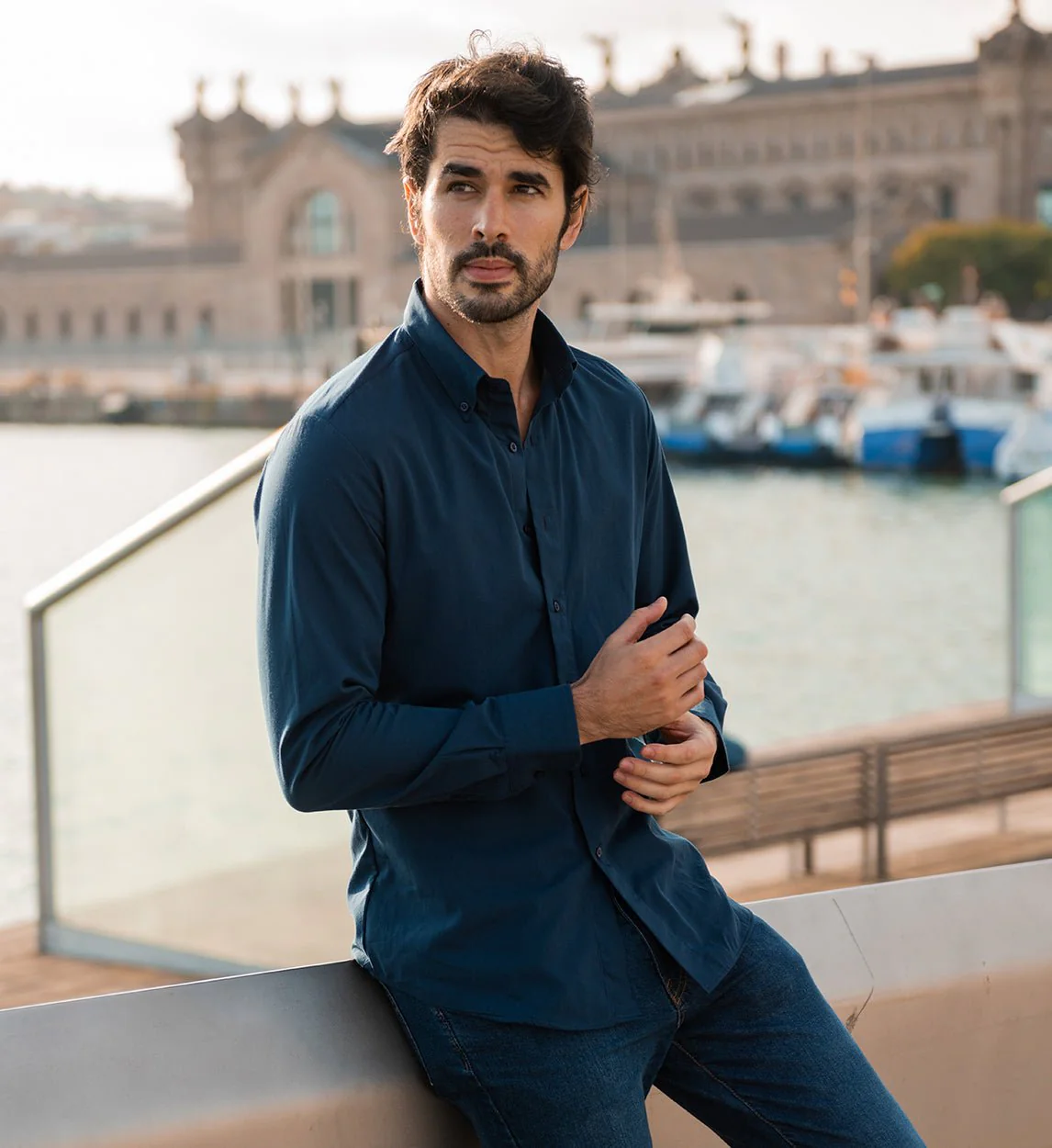 Camisa Antisudor Casual Azul Marino - Image 6